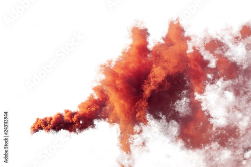 Red and orange smoke isolated on white background photo