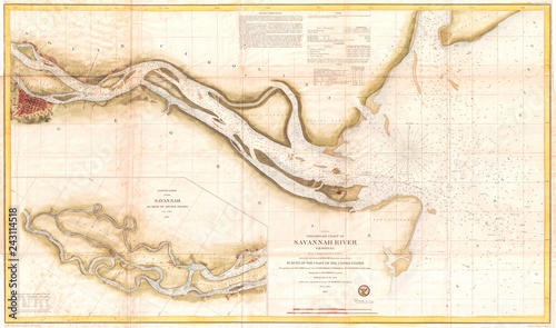 1855, U.S. Coast Survey Chart or Map of the Savanna River, Georgia