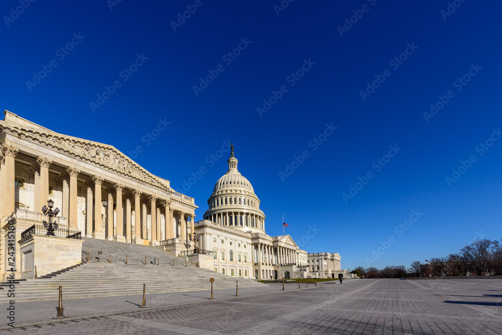 Wide angle view of Capitol Building in the morning with copy space, Washington DC