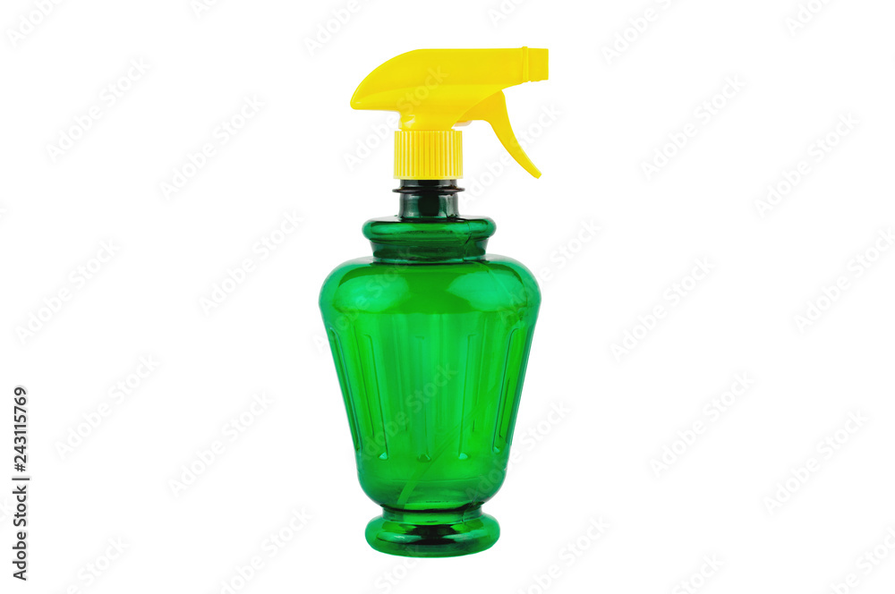 Plastic spray bottle for cleaning windows in house or car or for other chemical processing. isolated on white background