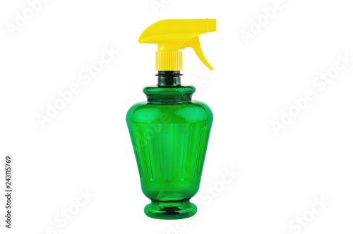 Plastic spray bottle for cleaning windows in house or car or for other chemical processing. isolated on white background