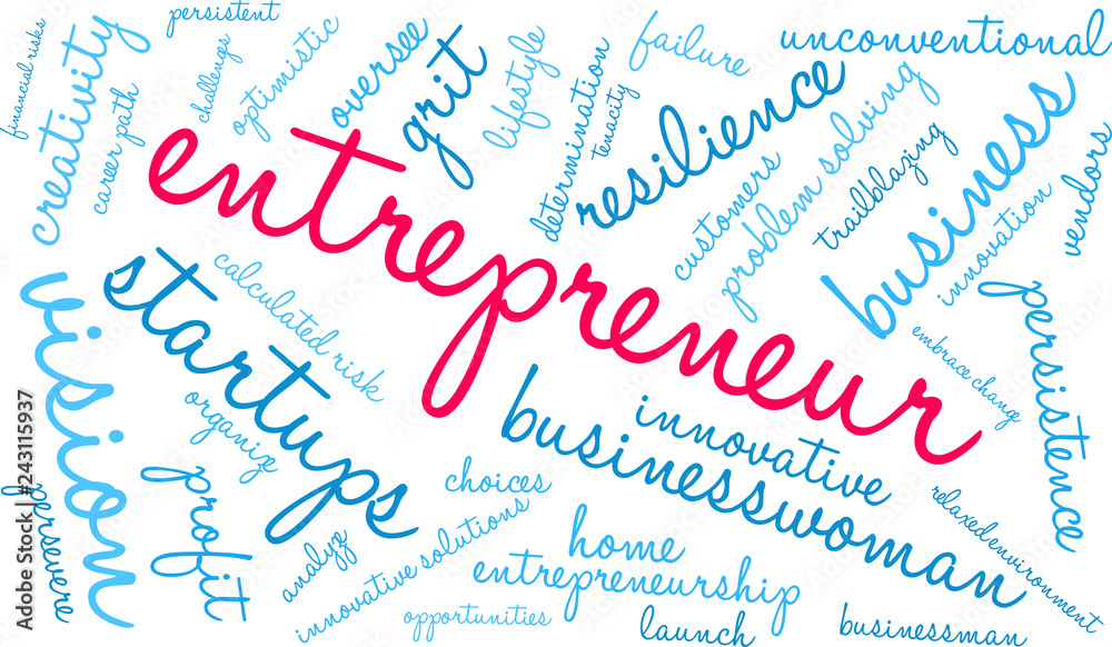 Entrepreneur Word Cloud on a white background. 