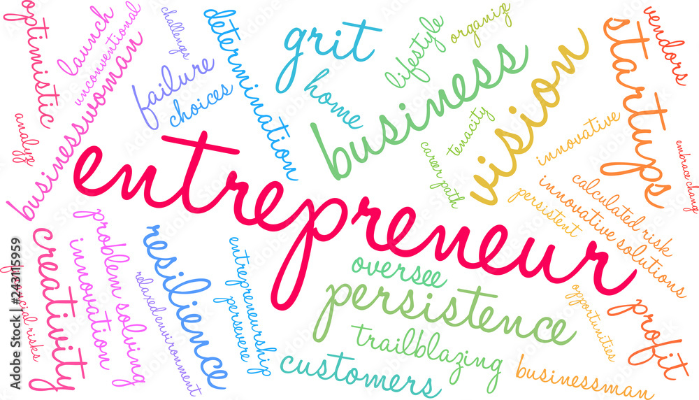 Entrepreneur Word Cloud on a white background. 