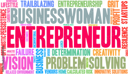 Entrepreneur Word Cloud on a white background. 