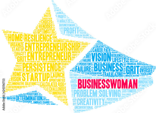 Businesswoman Word Cloud on a white background. 