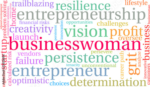 Businesswoman Word Cloud on a white background. 