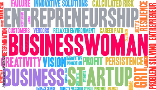 Businesswoman Word Cloud on a white background. 