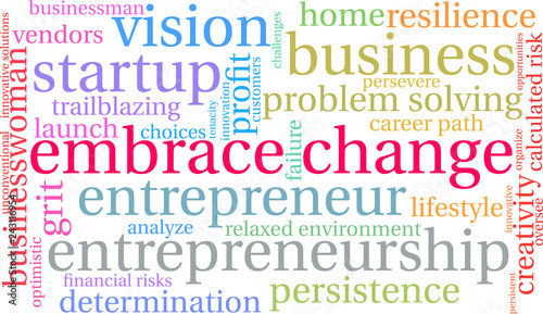 Embrace Change in Business Word Cloud on a white background. 