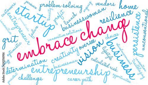 Embrace Change in Business Word Cloud on a white background. 