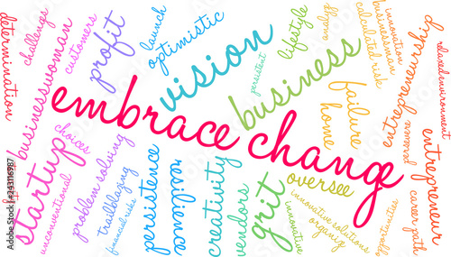 Embrace Change in Business Word Cloud on a white background. 
