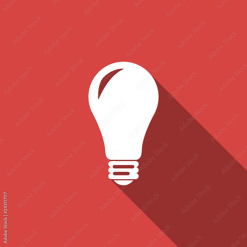 Light bulb icon isolated with long shadow. Energy and idea symbol. Lamp electric. Flat design. Vector Illustration Light bulb icon isolated with long shadow. Energy and idea symbol. Lamp electric. Flat design. Vector Illustration