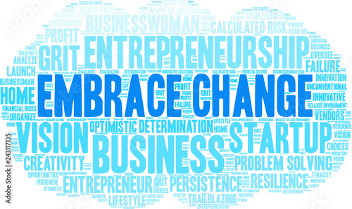 Embrace Change in Business Word Cloud on a white background. 