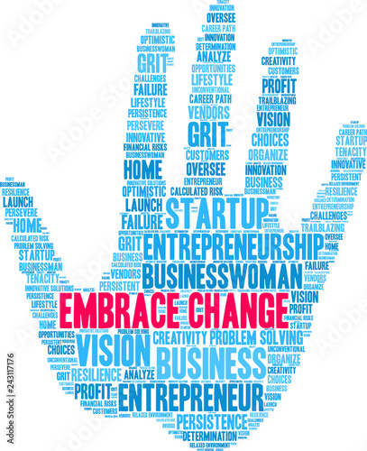 Embrace Change in Business Word Cloud on a white background. 