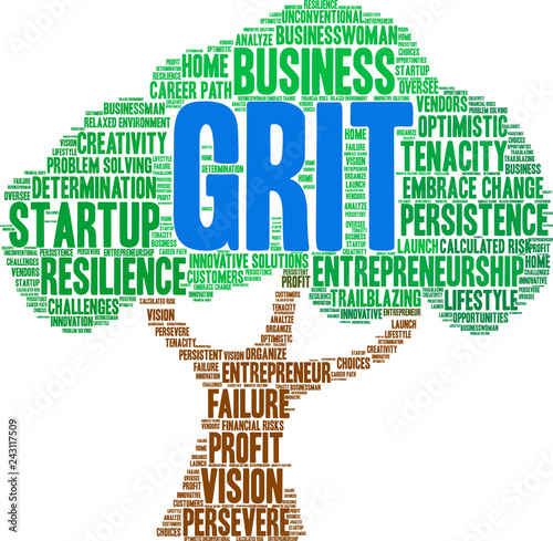 Grit in Business Word Cloud on a white background. 