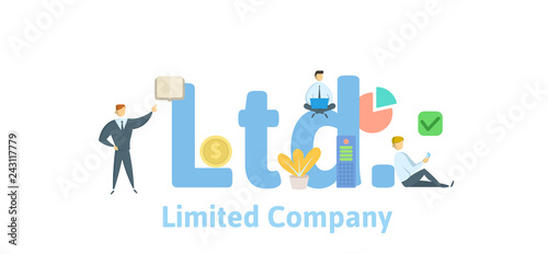 Ltd, Limited Company. Concept with keywords, letters and icons. Colored flat vector illustration. Isolated on white background.
