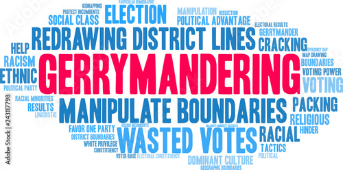 Gerrymandering Word Cloud on a white background.  photo