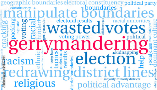 Gerrymandering Word Cloud on a white background. 