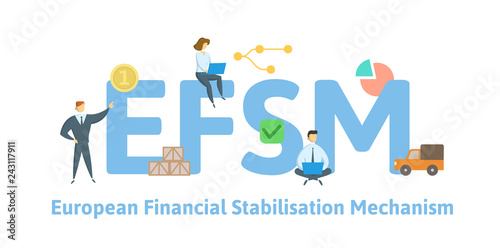 EFSM, European Financial Stabilisation Mechanism. Concept with keywords, letters and icons. Colored flat vector illustration. Isolated on white background.