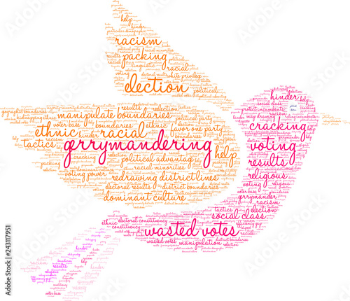 Gerrymandering Word Cloud on a white background. 