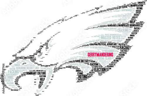 Gerrymandering Word Cloud on a white background. 