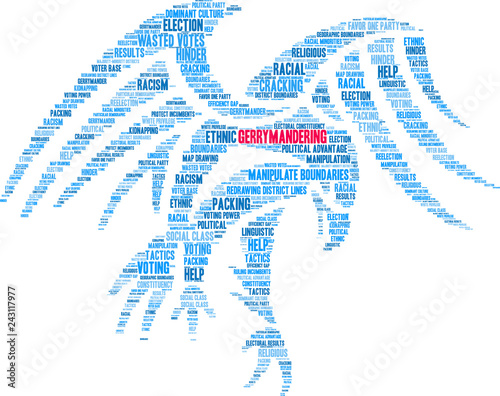 Gerrymandering Word Cloud on a white background. 