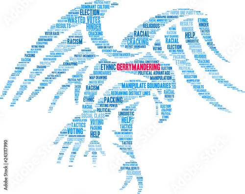 Gerrymandering Word Cloud on a white background. 