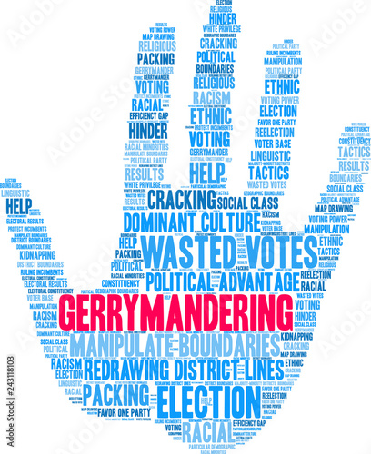 Gerrymandering Word Cloud on a white background. 