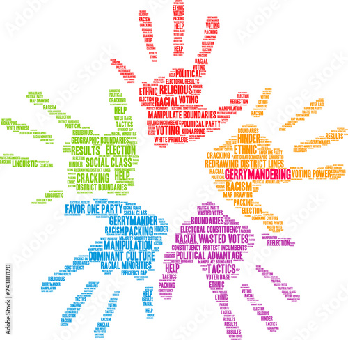 Gerrymandering Word Cloud on a white background. 