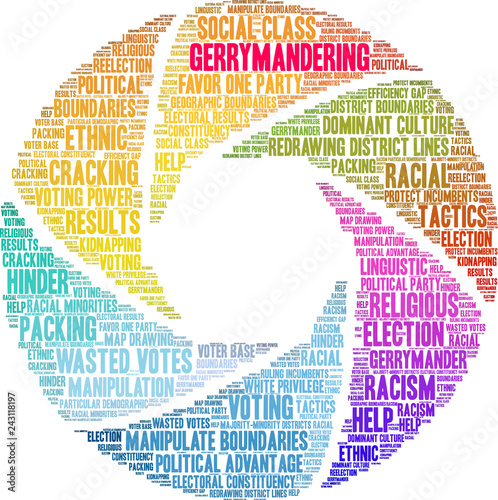 Gerrymandering Word Cloud on a white background. 