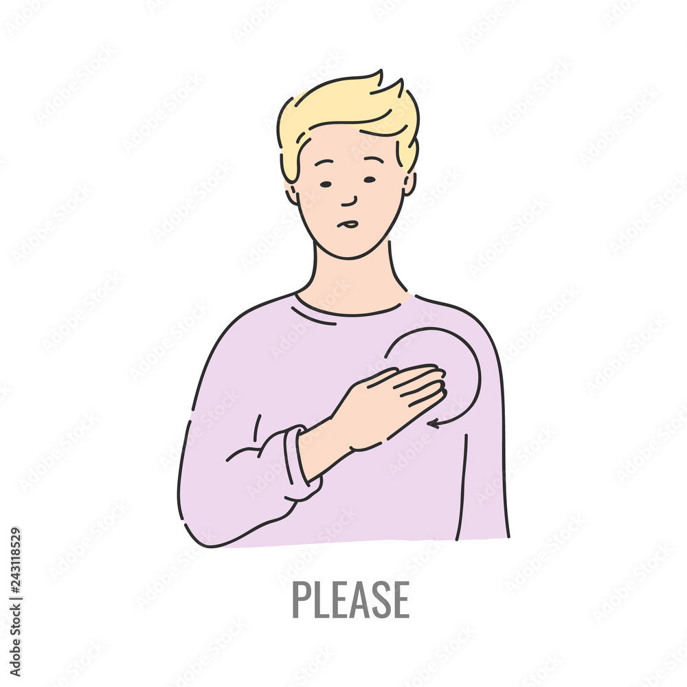 Vector blonde man showing please deaf-mute sign language symbol