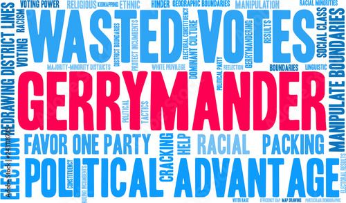 Gerrymander Word Cloud on a white background. 