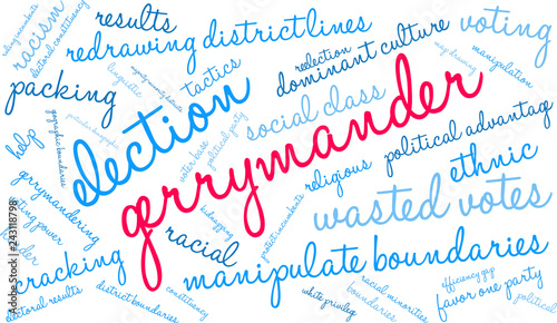 Gerrymander Word Cloud on a white background. 