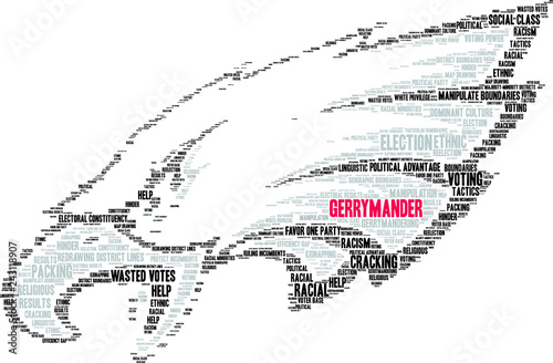 Gerrymander Word Cloud on a white background. 