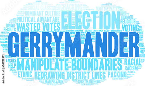 Gerrymander Word Cloud on a white background. 
