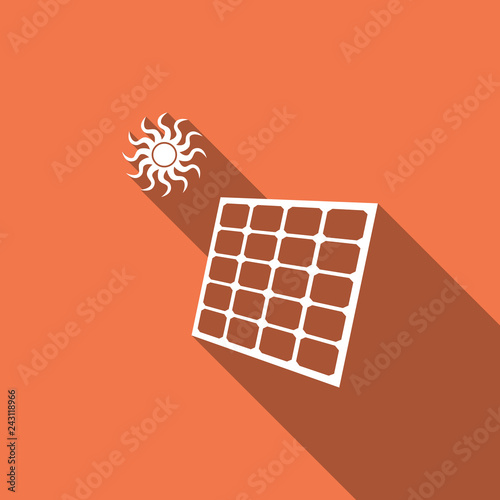 Solar energy panel icon isolated with long shadow. Flat design. Vector Illustration