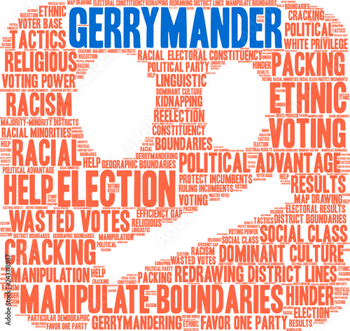 Gerrymander Word Cloud on a white background. 