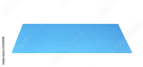 Top view blue yoga mat sport isolated on white background with clipping path