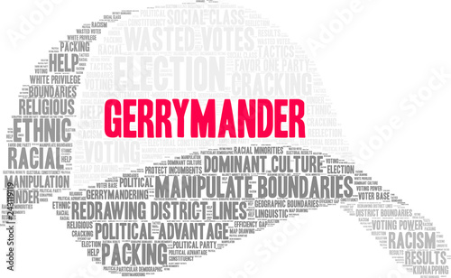 Gerrymander Word Cloud on a white background. 
