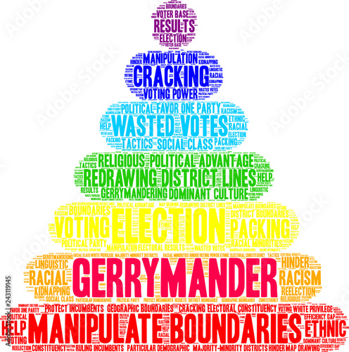 Gerrymander Word Cloud on a white background. 