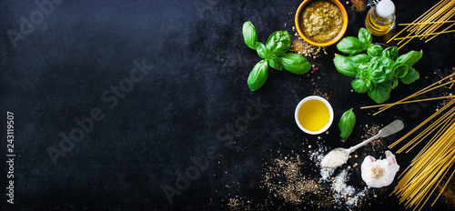 Food background with ingredients for pesto