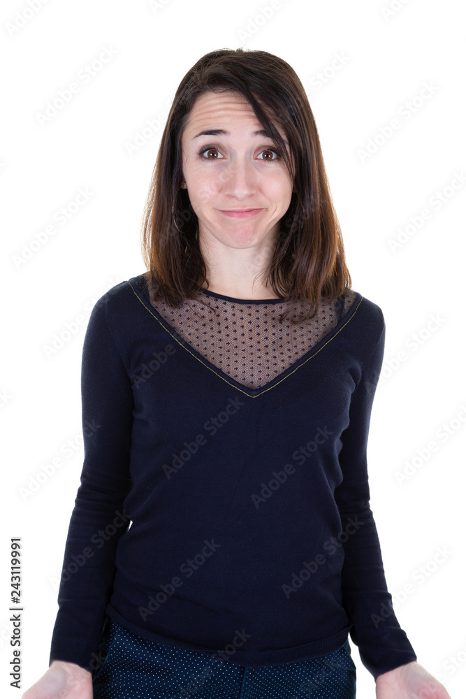 surprised and amazed woman with arms dangling