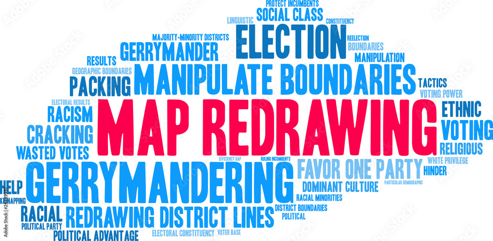 Map Redrawing Word Cloud on a white background. Map Redrawing Word Cloud on a white background.