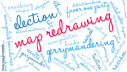 Map Redrawing Word Cloud on a white background. 