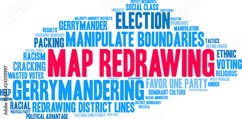 Map Redrawing Word Cloud on a white background. 