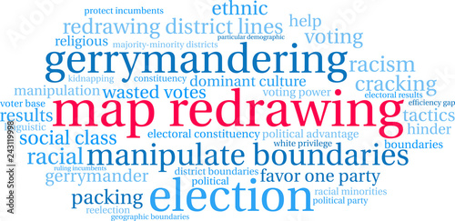 Map Redrawing Word Cloud on a white background. 