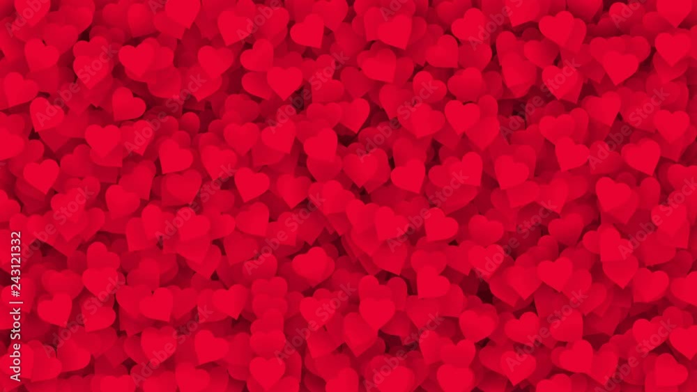 Red hearts appearing on the holiday background. Looped 4K motion graphic for design Valentine's Day, Mother's Day, wedding.