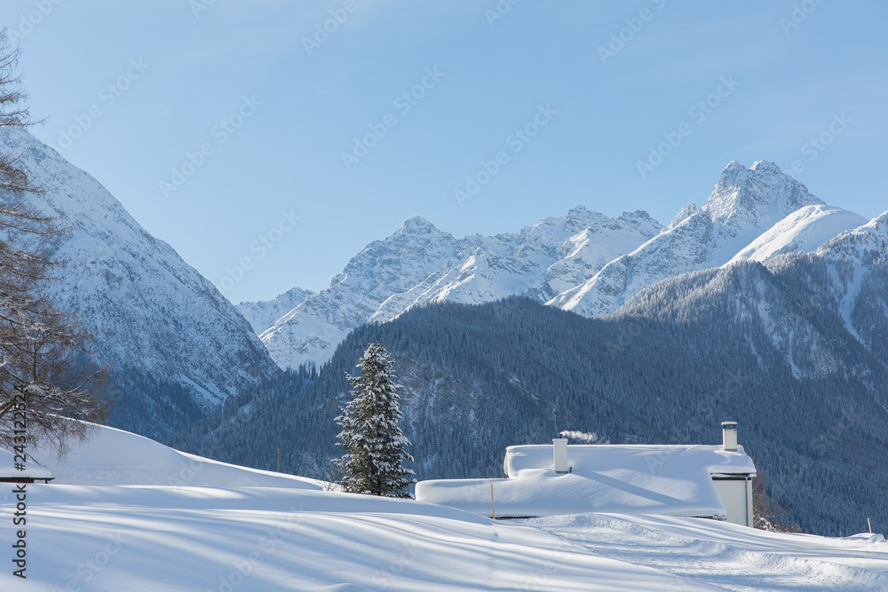 Winterlandschaft Berghütte