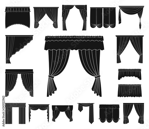 Different kinds of curtains black icons in set collection for design. Curtains and lambrequins vector symbol stock web illustration.