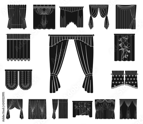 Different kinds of curtains black icons in set collection for design. Curtains and lambrequins vector symbol stock web illustration.