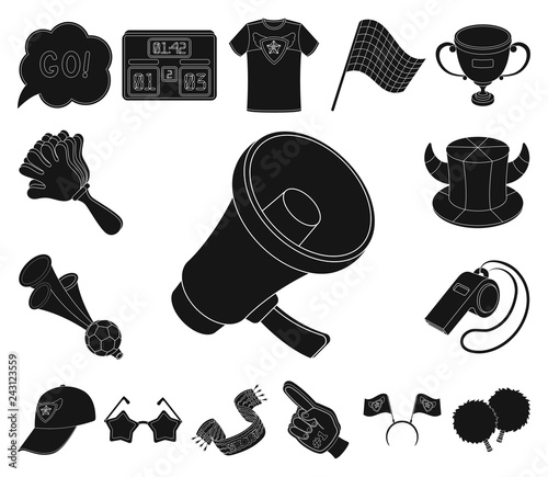 Fan and Attributes black icons in set collection for design. Sports Fan vector symbol stock web illustration.
